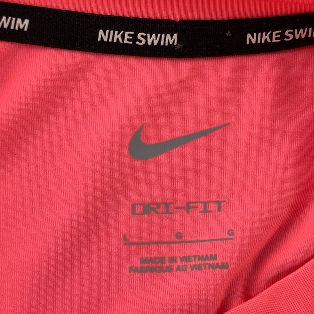 Nike Swim Neon Pink LS Cropped Cutoff Dri Fit Tee Sz Large - Picture 4 of 10